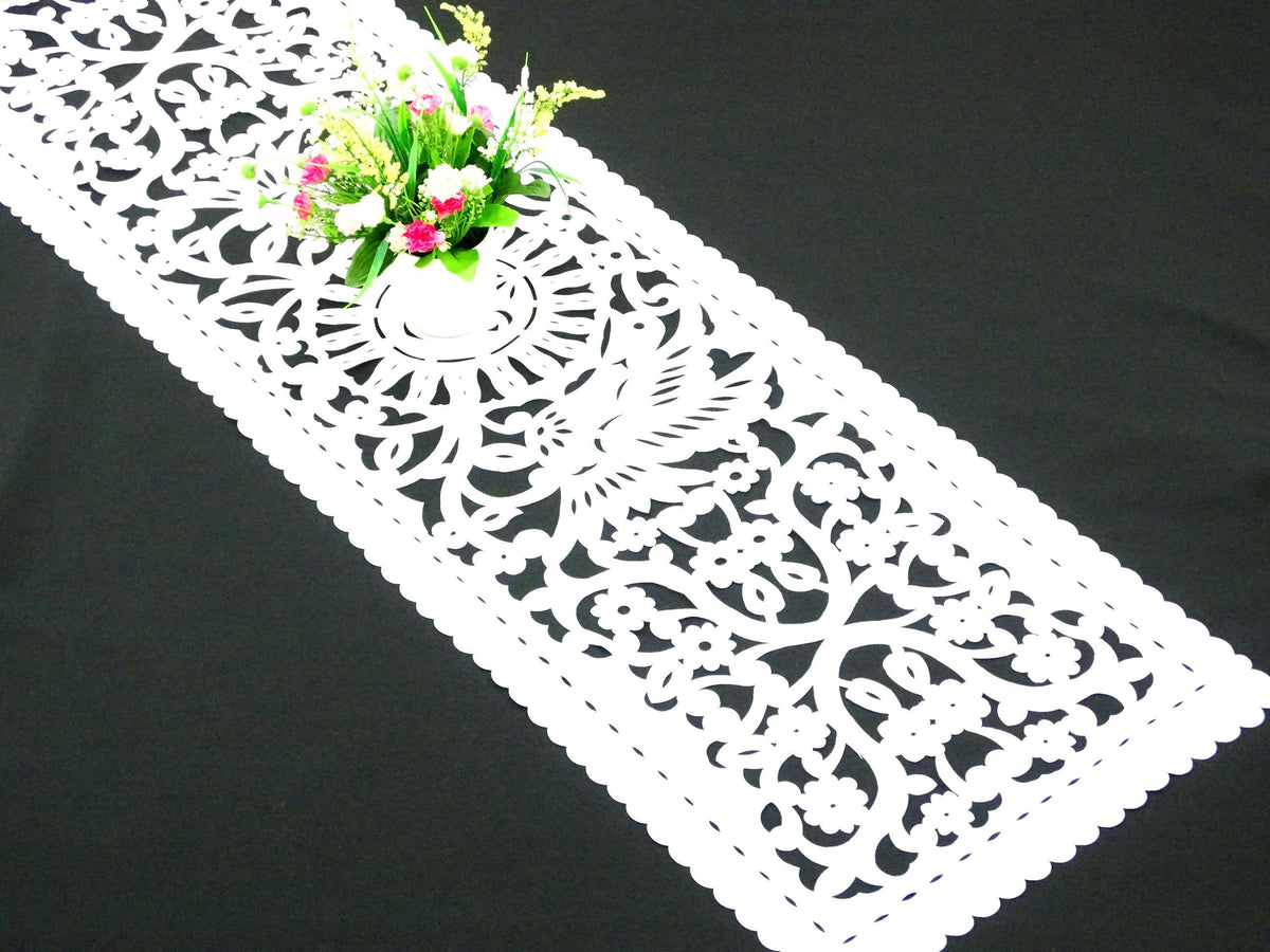 Mexican Papel Picado Table Runner In White Fiestaconnect 5212