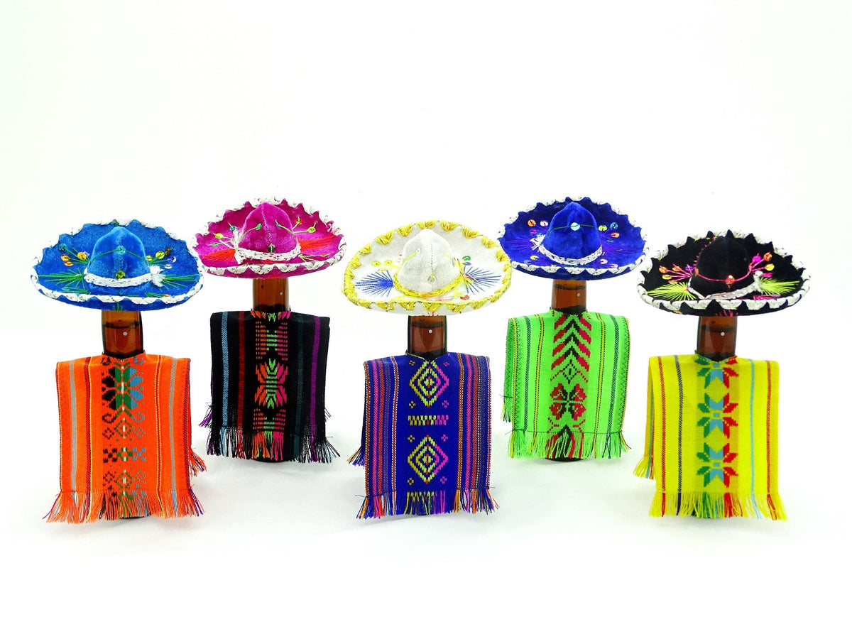Panitay Mini Mexican Sombrero Hats Serapes for Bottles Decoration Fiesta  Hats Bottles Topper Colorful Poncho Cover New Year Eve Cinco De Mayo Party