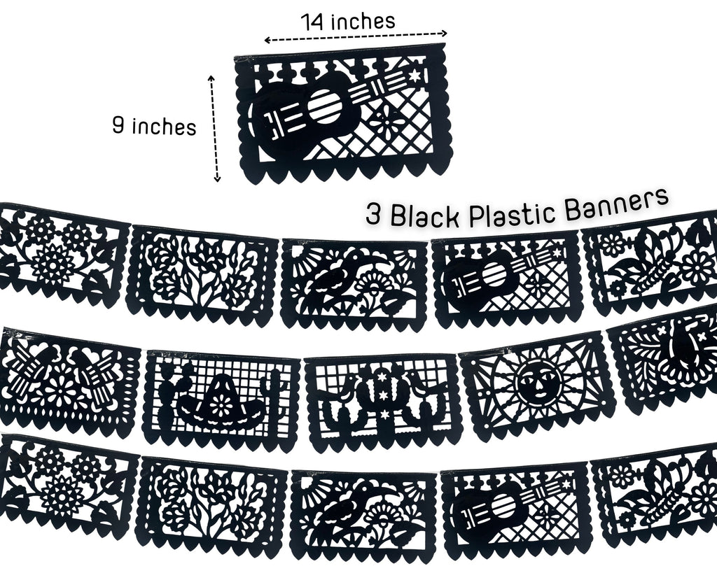 papel Picado Mexicano color negro para fiestas