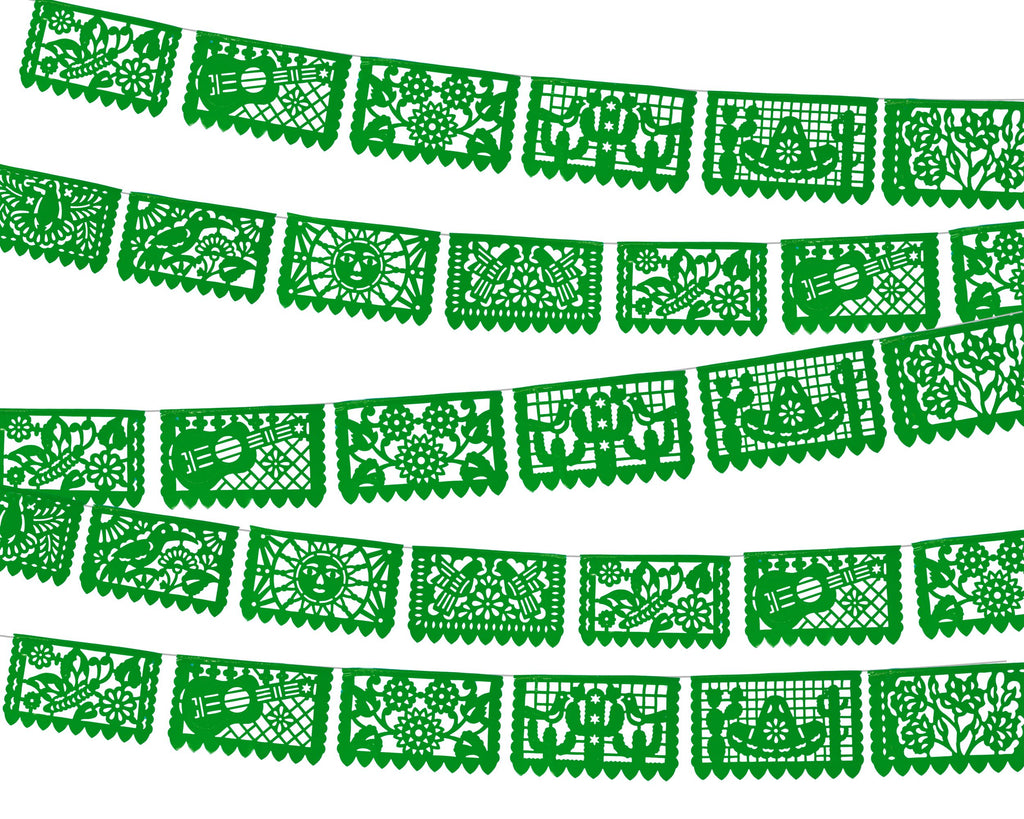 papel Picado Mexicano para fiesta Verde 