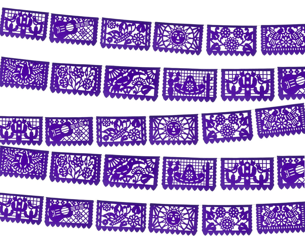 purple fiesta flags hanging decorations for party