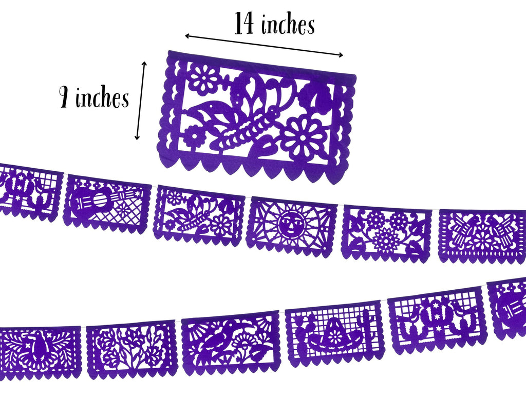 papel Picado Mexicano para fiesta de un solo color morado