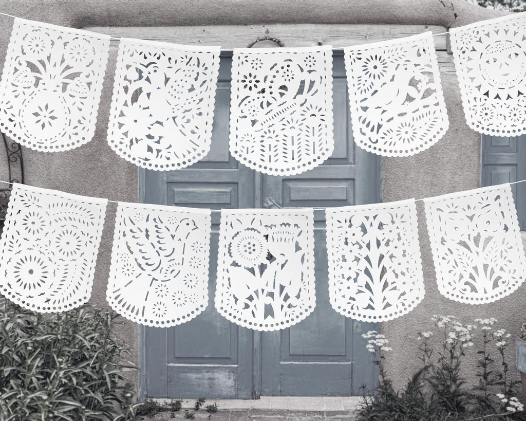 papel picado mexicano blanco para bodas