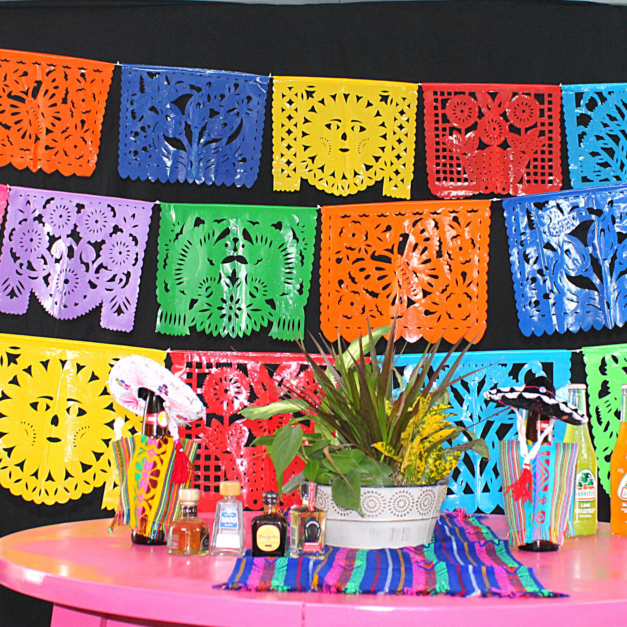 Mexican Plastic Papel Picado Banner In Multi Color 5 Pack Fiestaconnect 9968