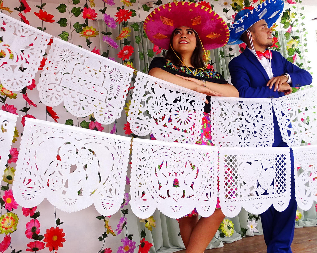 Party decorations, White papel picado for weddings, bautizos, birthdays, Mexican theme decor