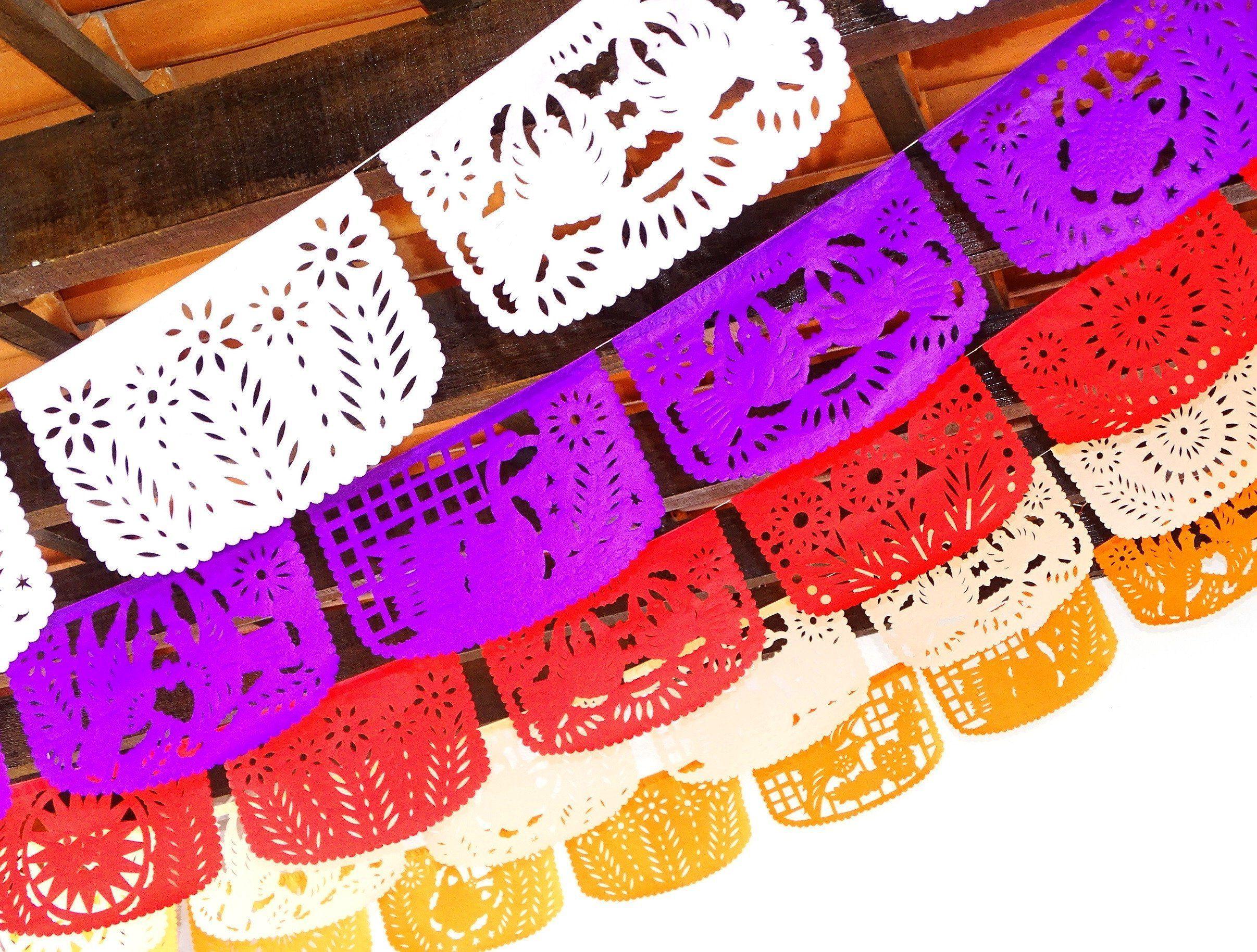 Mexican Papel Picado Banner In Sunset Colors 5 Pack Fiestaconnect Fiestaconnect 7466