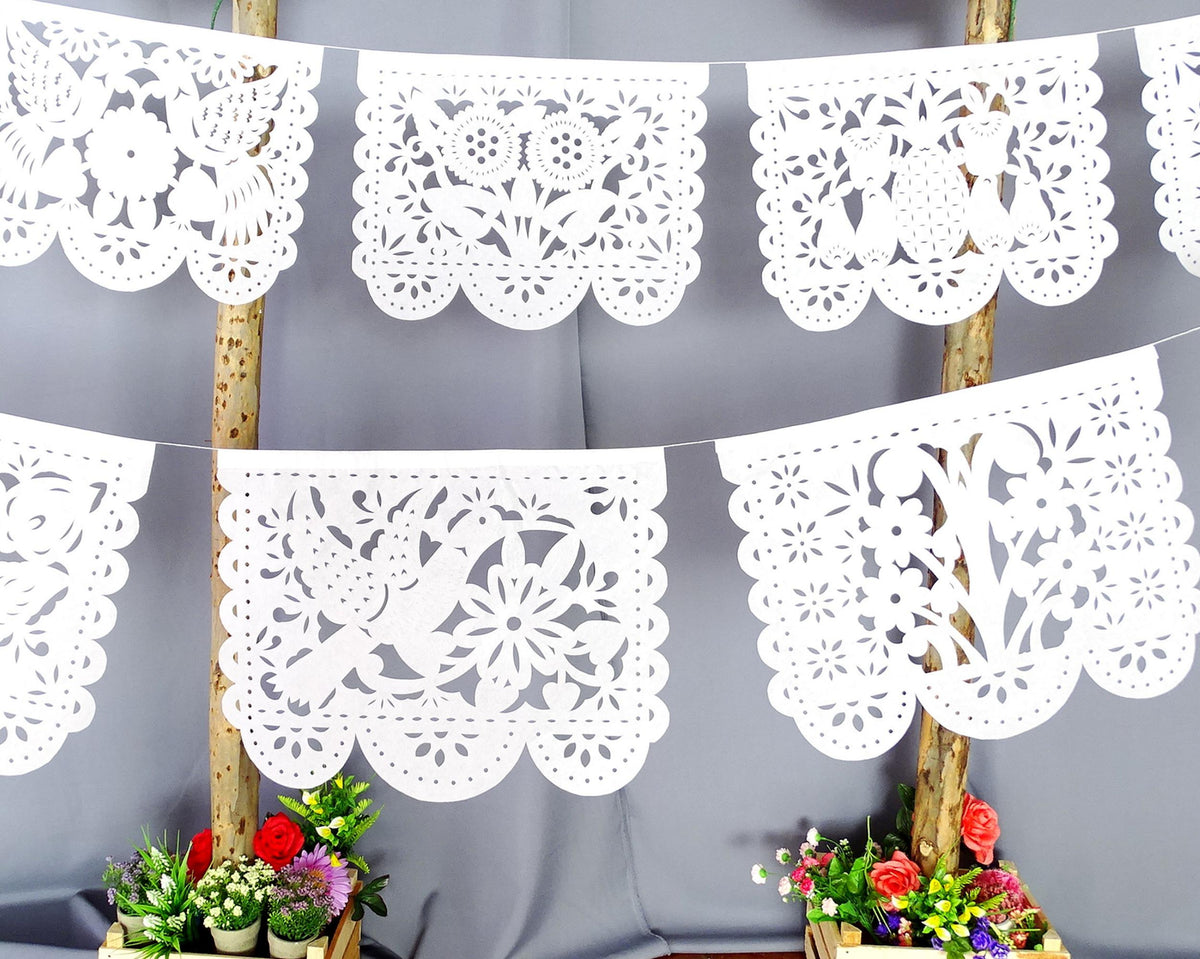 Mexican Papel Picado Fiesta Banner (white, 5 Pack) 